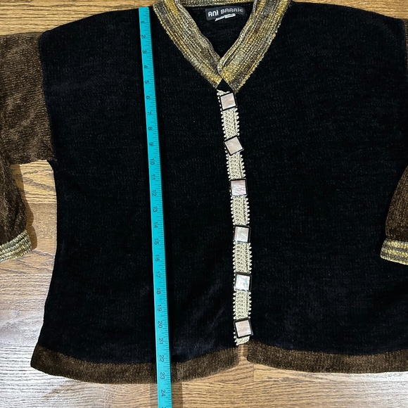 Ani Barrie Black Brown Chenille Button Front Cardigan, L - Picture 2 of 7